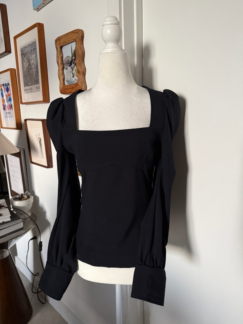 Zara Black Square-Neck Puff-Sleeve Blouse